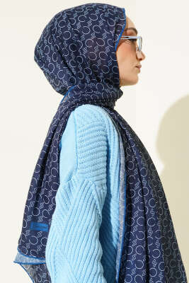 Desenli Ribanalı Demore Şal Lacivert - Günün Seçilenleri