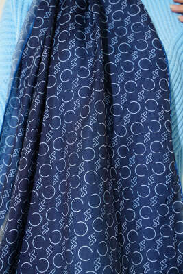 Desenli Ribanalı Demore Şal Lacivert - Günün Seçilenleri