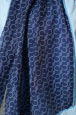 Desenli Ribanalı Demore Şal Lacivert Mavi - Başörtüsü