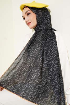 Desenli Ribanalı Demore Şal Siyah 