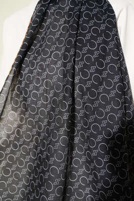 Desenli Ribanalı Demore Şal Siyah - Başörtüsü