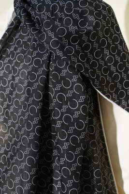 Desenli Ribanalı Demore Şal Siyah Beyaz - Başörtüsü