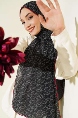 Desenli Ribanalı Demore Şal Siyah Bordo 