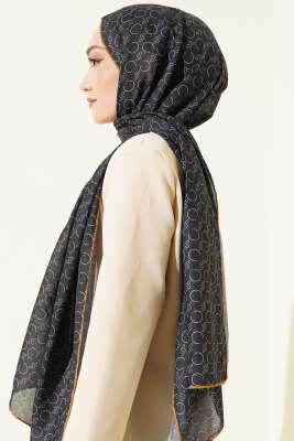 Desenli Ribanalı Demore Şal Siyah Camel - Günün Seçilenleri