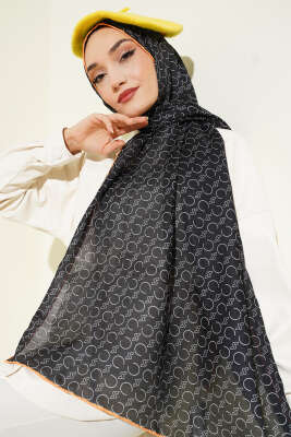 Desenli Ribanalı Demore Şal Siyah - Günün Seçilenleri