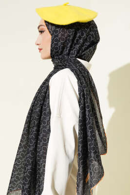 Desenli Ribanalı Demore Şal Siyah - Günün Seçilenleri