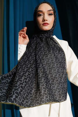 Desenli Ribanalı Demore Şal Siyah Haki 