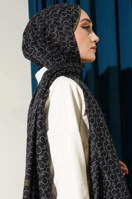 Desenli Ribanalı Demore Şal Siyah Haki - Günün Seçilenleri