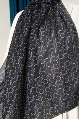 Desenli Ribanalı Demore Şal Siyah Haki - Günün Seçilenleri