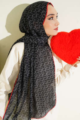 Desenli Ribanalı Demore Şal Siyah Kırmızı - Günün Seçilenleri