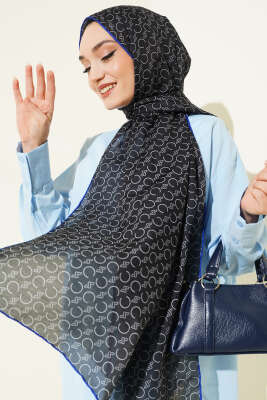 Desenli Ribanalı Demore Şal Siyah Lacivert - VERTU (NYD TEKSTİL)