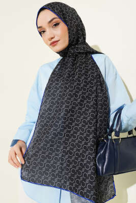 Desenli Ribanalı Demore Şal Siyah Lacivert - Günün Seçilenleri