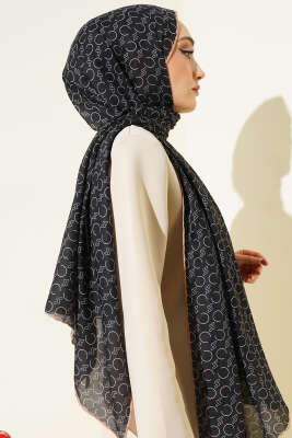 Desenli Ribanalı Demore Şal Siyah Latte - Günün Seçilenleri