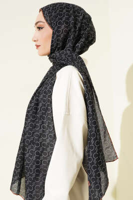 Desenli Ribanalı Demore Şal Siyah Taba - Günün Seçilenleri