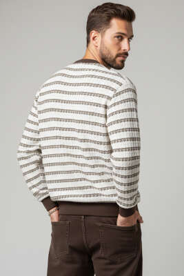 Desenli Ribanalı Örme Erkek Sweatshirt Kahve - Erkek Sweatshirt