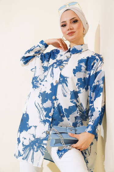 Desenli Salaş Gömlek İndigo - Gömlek