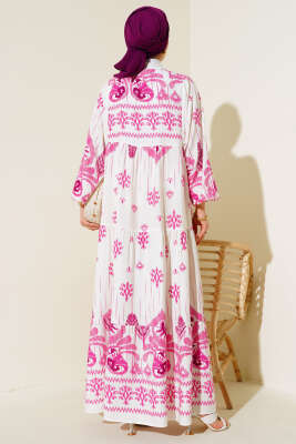 Desenli Salaş Kat Kat Elbise Fuşya - Tesettür Elbise