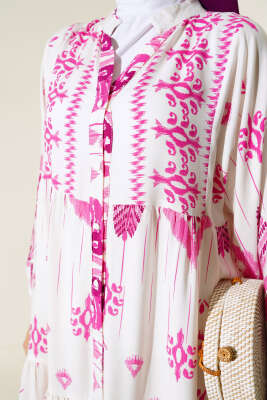 Desenli Salaş Kat Kat Elbise Fuşya - Tesettür Elbise