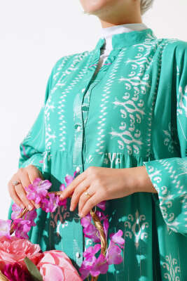 Desenli Salaş Kat Kat Elbise Mint - Tesettür Elbise