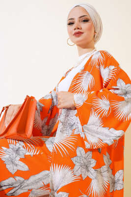 Desenli Salaş Kimono İkili Takım Oranj - İkili Takım