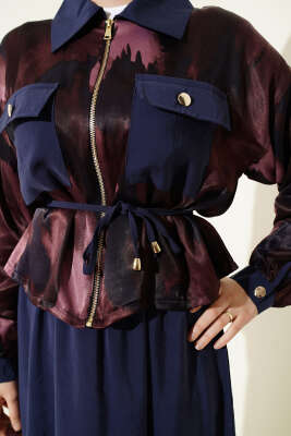 Desenli Saten Bluz Etekli İkili Takım Parlement - İkili Takım