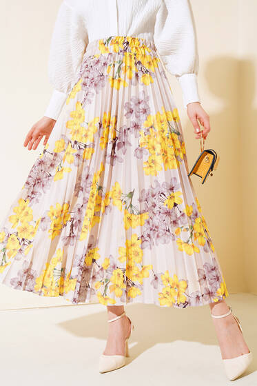 Desenli Saten Etek Bej - Etek