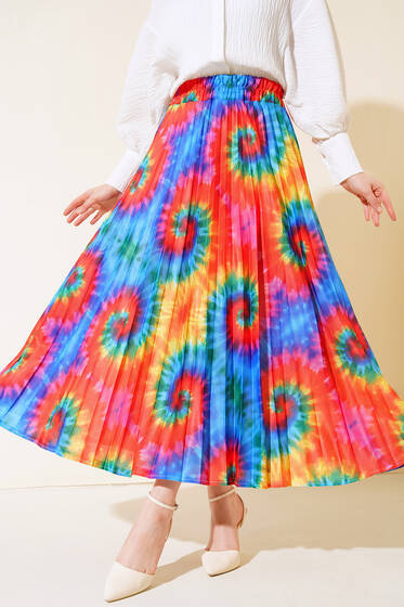 Desenli Saten Etek Rengarenk - Etek