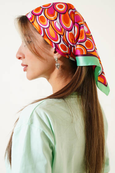 Desenli Saten Fular Açık Yeşil - FULAR