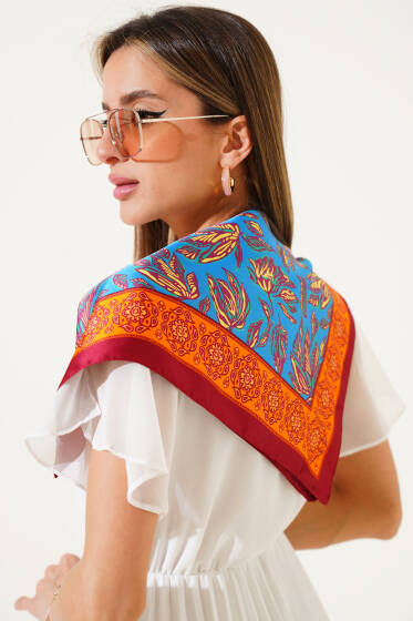 Desenli Saten Fular Bordo - FULAR