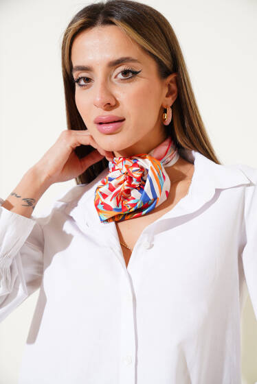 Desenli Saten Fular Kırmızı - FULAR