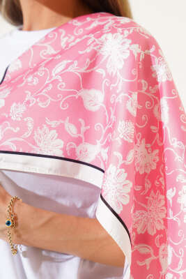 Desenli Saten Fular Pembe - FULAR