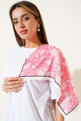 Desenli Saten Fular Pembe 