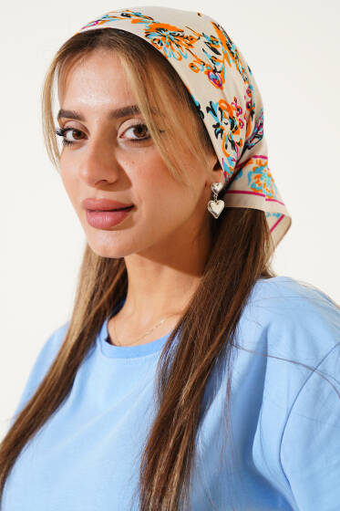 Desenli Saten Fular Taş - FULAR