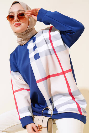 Desenli Scuba Tunik Lacivert - Tunik