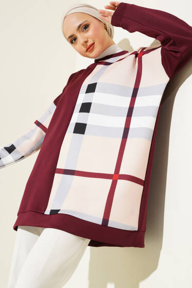 Desenli Scuba Tunik Mürdüm - Tunik