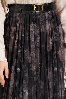 Desenli Sık Pileli Şifon Etek Siyah - Etek