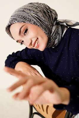 Desenli Siyah Serisi Eşarp Asorti 1 - ASSE BONE