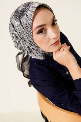Desenli Siyah Serisi Eşarp Asorti 1 - Başörtüsü