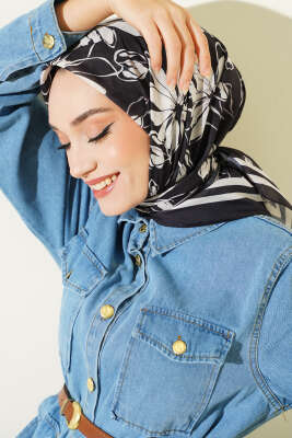 Desenli Siyah Serisi Eşarp Asorti 10 