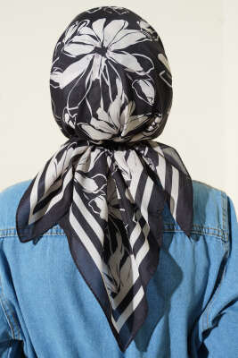 Desenli Siyah Serisi Eşarp Asorti 10 - Başörtüsü