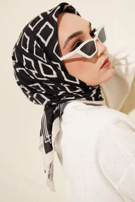 Desenli Siyah Serisi Eşarp Asorti 11 - Başörtüsü