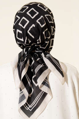 Desenli Siyah Serisi Eşarp Asorti 11 - Başörtüsü