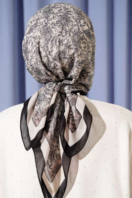 Desenli Siyah Serisi Eşarp Asorti 12 - Başörtüsü