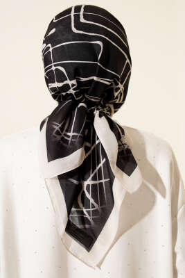 Desenli Siyah Serisi Eşarp Asorti 2 - Başörtüsü