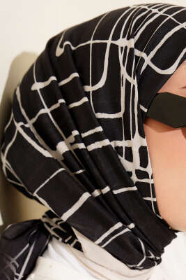 Desenli Siyah Serisi Eşarp Asorti 2 - Başörtüsü