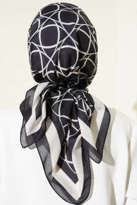 Desenli Siyah Serisi Eşarp Asorti 3 - Başörtüsü