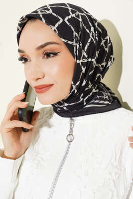Desenli Siyah Serisi Eşarp Asorti 4 - Başörtüsü