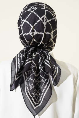 Desenli Siyah Serisi Eşarp Asorti 4 - Başörtüsü