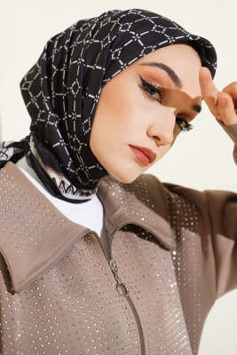 Desenli Siyah Serisi Eşarp Asorti 5 - Başörtüsü
