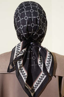 Desenli Siyah Serisi Eşarp Asorti 5 - Başörtüsü